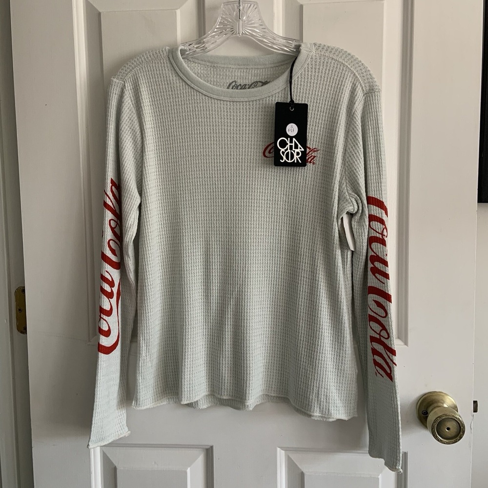 Coca Cola Logo Waffle Knit Thermal by Chaser women sz S Nostalgia Memorabilia
